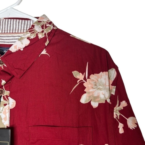 2/$30 Eighth Avenue 100% Cotton Lightweight Red Floral Button Shirt Down Unisex - Picture 5 of 16